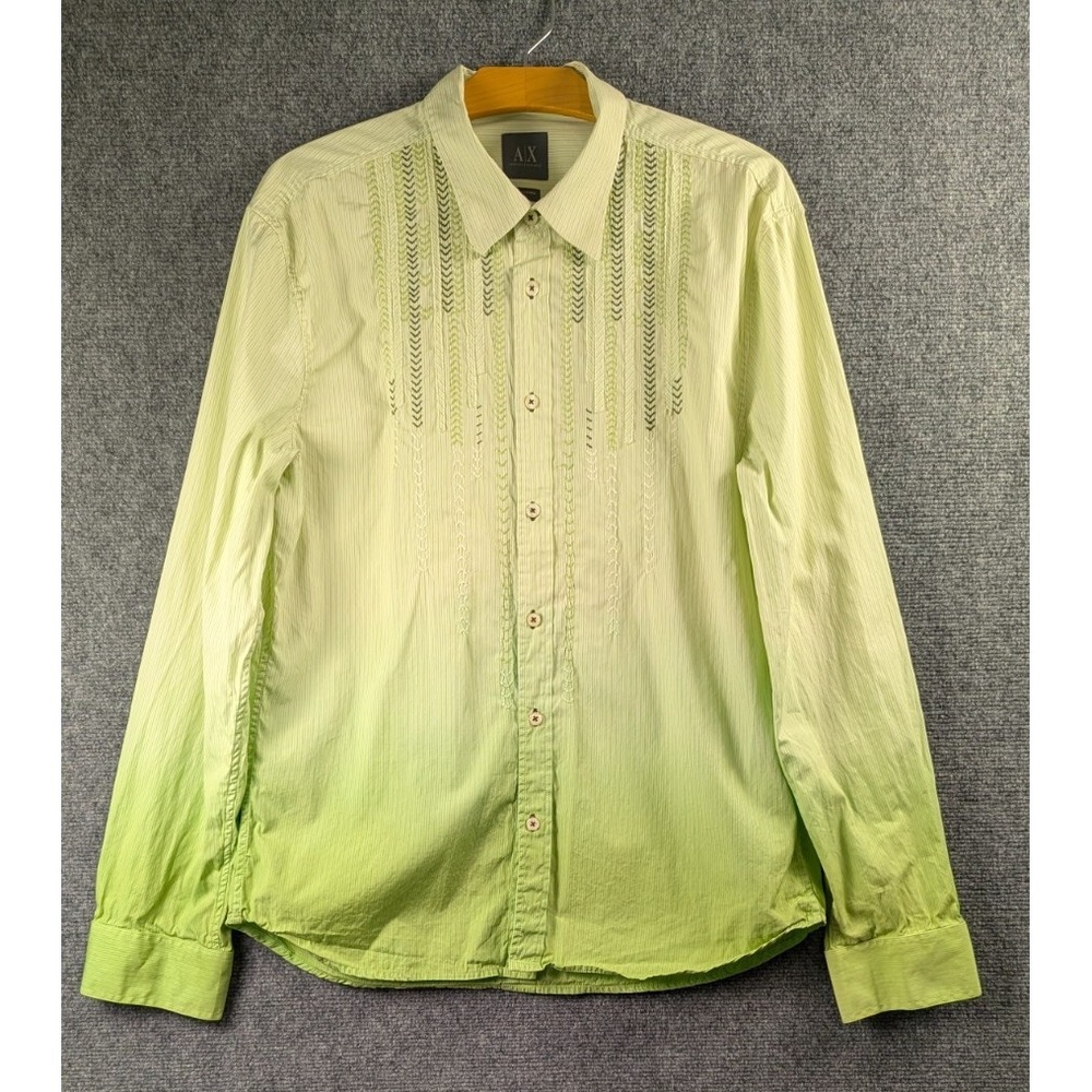 Armani Exchange A|X Men's Green Stripe Embroidered Button Front Shirt Large